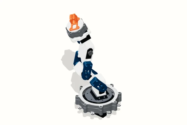 Isometric CAD assembly snapshot of the 5 degree of freedom 3D printable robotic arm